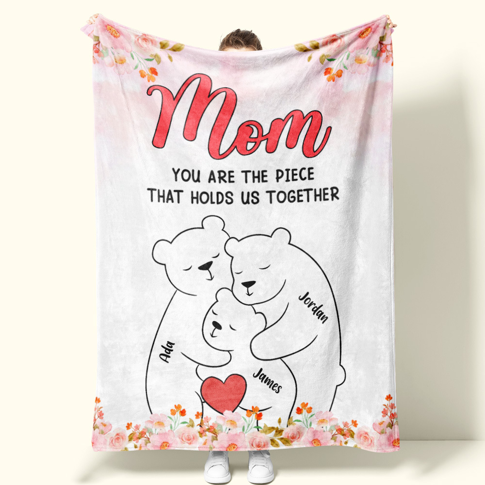 Custom Family Blanket Hug Bear Blanket Give Family The Warmest Hug - A Perfect Heartwarming Gift for Mom - auphotoblanket