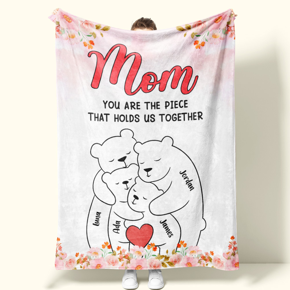 Custom Family Blanket Hug Bear Blanket Give Family The Warmest Hug - A Perfect Heartwarming Gift for Mom - auphotoblanket