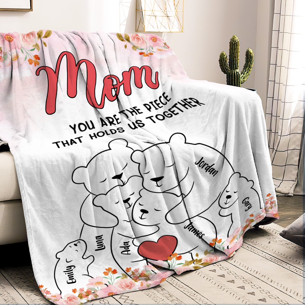 Custom Family Blanket Hug Bear Blanket Give Family The Warmest Hug - A Perfect Heartwarming Gift for Mom - auphotoblanket
