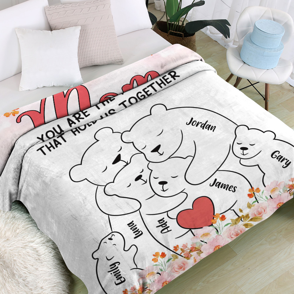 Custom Family Blanket Hug Bear Blanket Give Family The Warmest Hug - A Perfect Heartwarming Gift for Mom - auphotoblanket
