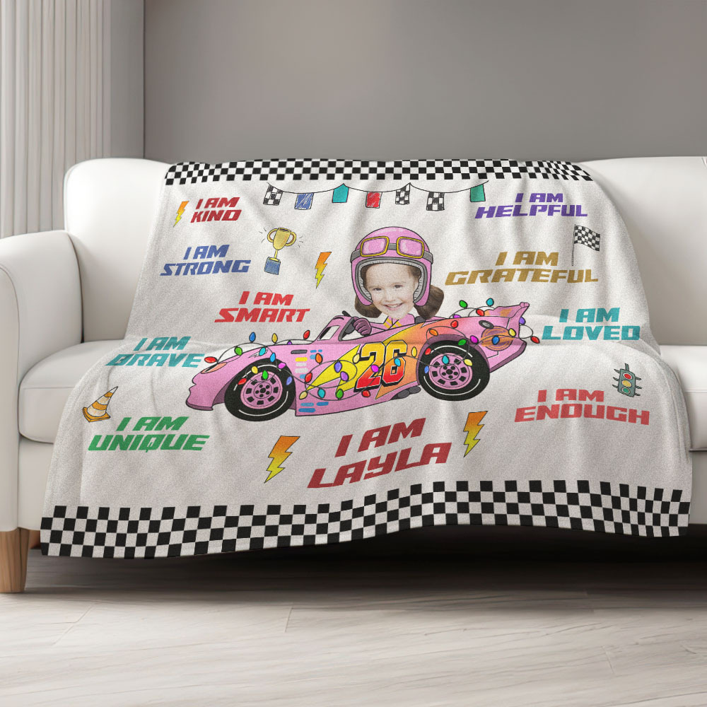 Custom Kid Face Car Toys Affirmation Gift - Personalized Photo Blanket - auphotoblanket