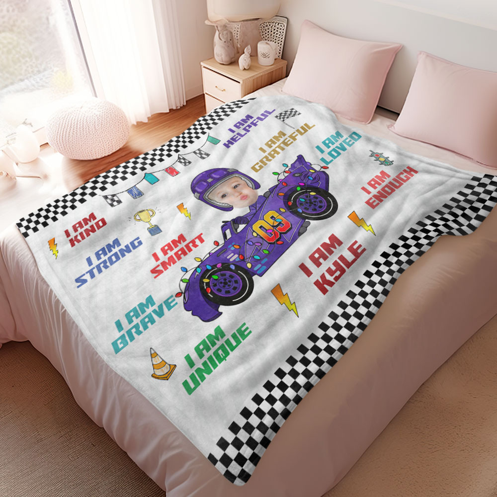 Custom Kid Face Car Toys Affirmation Gift - Personalized Photo Blanket - auphotoblanket