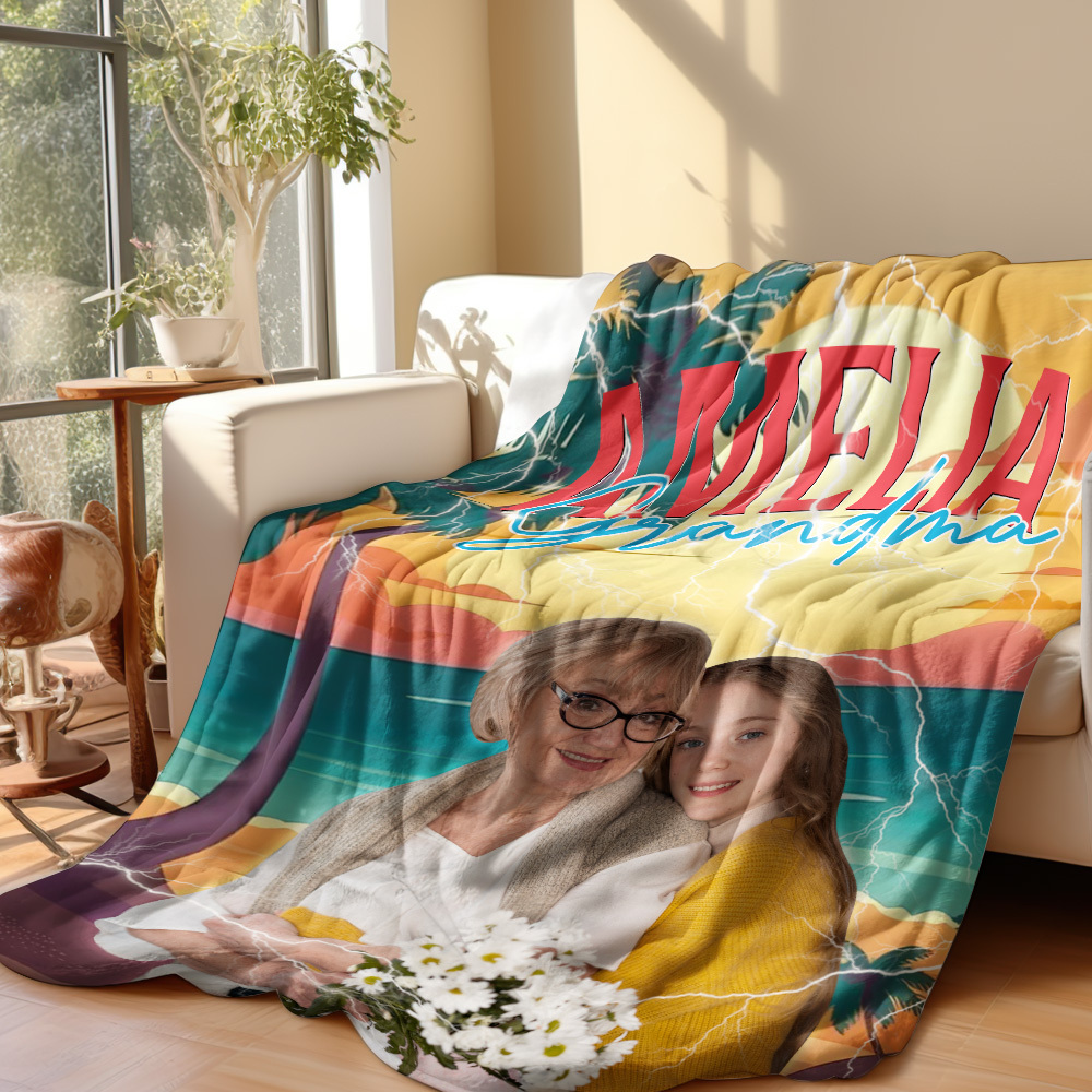 Custom Photo And Add Name With Vintage Style Family Blanket - auphotoblanket