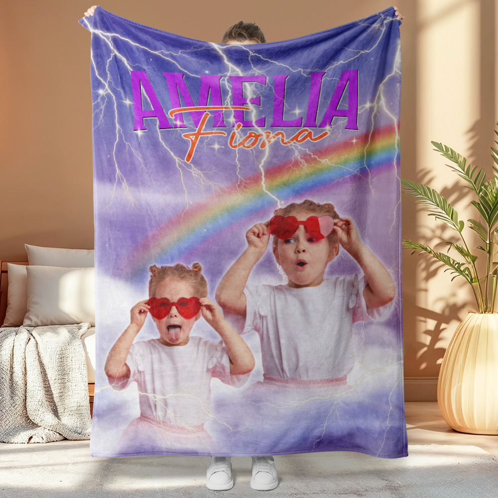 Custom Photo And Add Name With Vintage Style Family Blanket - auphotoblanket