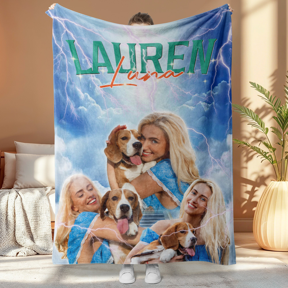 Custom Photo And Add Name With Vintage Style Family Blanket - auphotoblanket