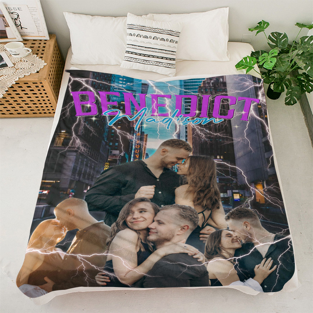 Custom Photo And Add Name With Vintage Style Family Blanket - auphotoblanket