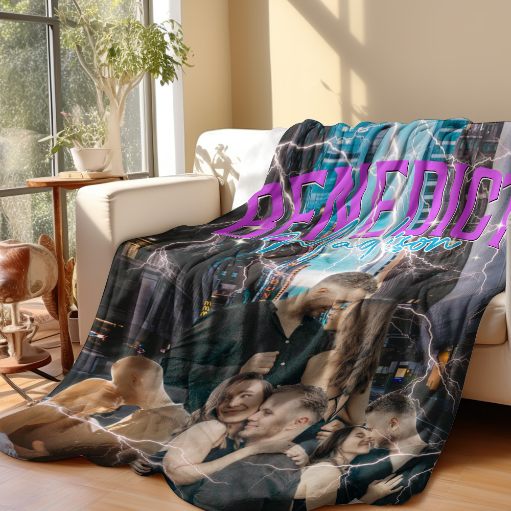Custom Photo And Add Name With Vintage Style Family Blanket - auphotoblanket