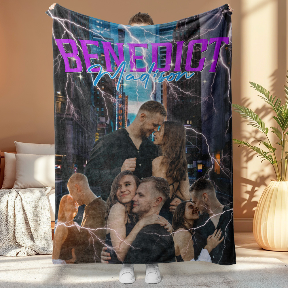 Custom Photo And Add Name With Vintage Style Family Blanket - auphotoblanket