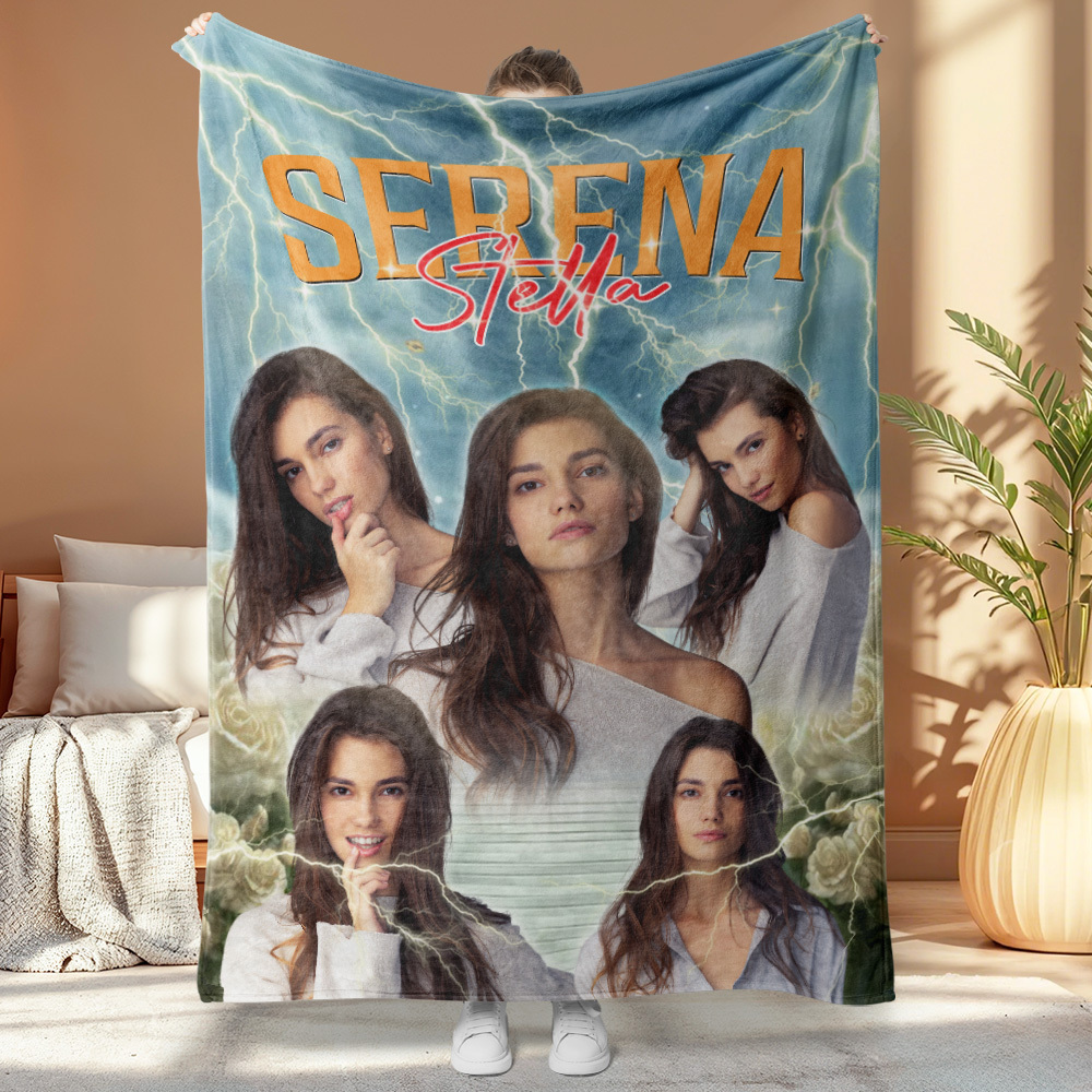 Custom Photo And Add Name With Vintage Style Family Blanket - auphotoblanket