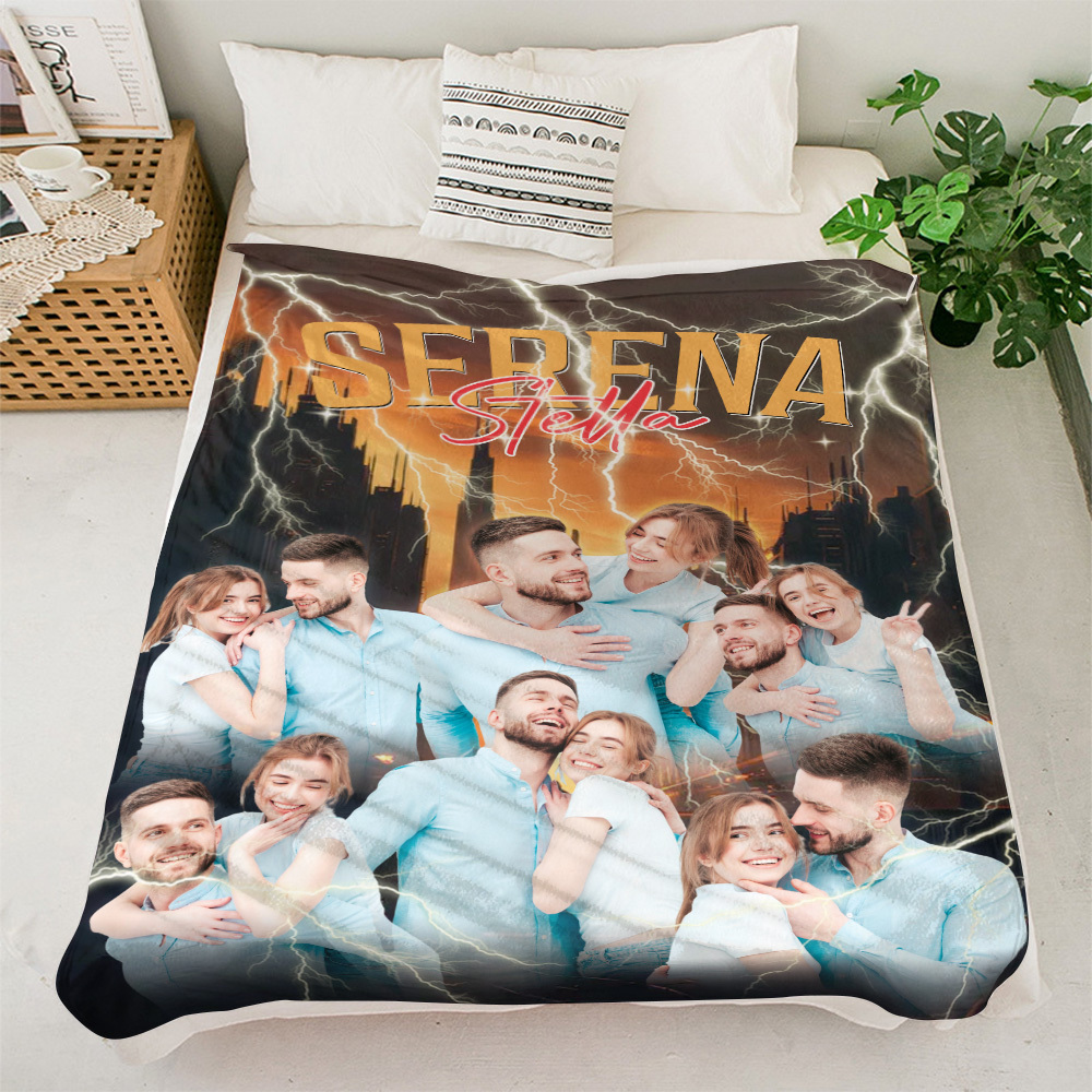 Custom Photo And Add Name With Vintage Style Family Blanket - auphotoblanket