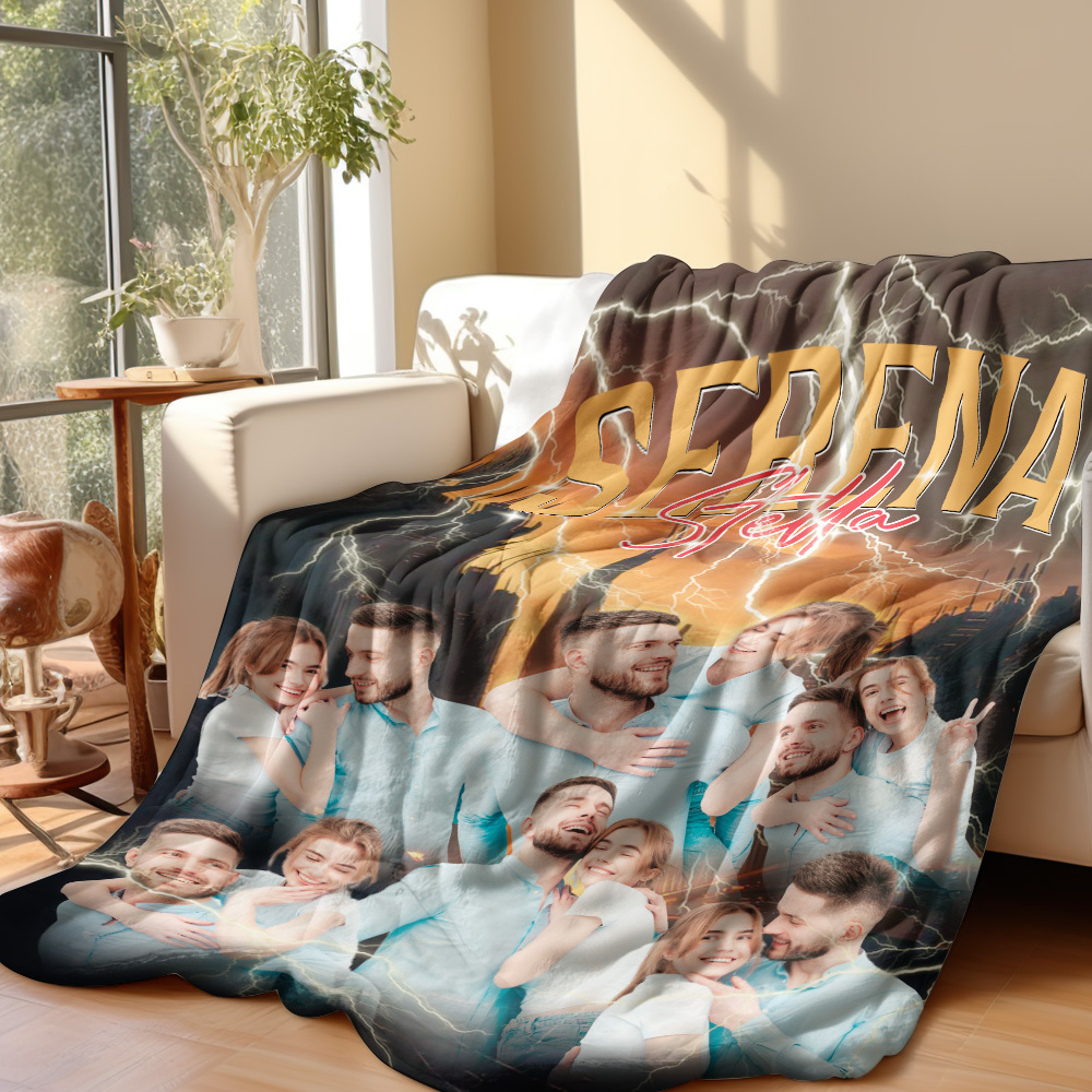 Custom Photo And Add Name With Vintage Style Family Blanket - auphotoblanket