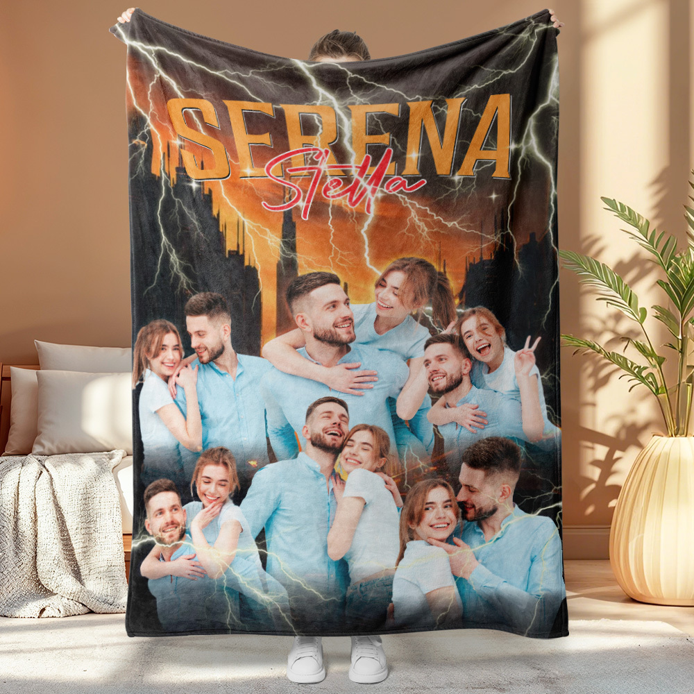 Custom Photo And Add Name With Vintage Style Family Blanket - auphotoblanket