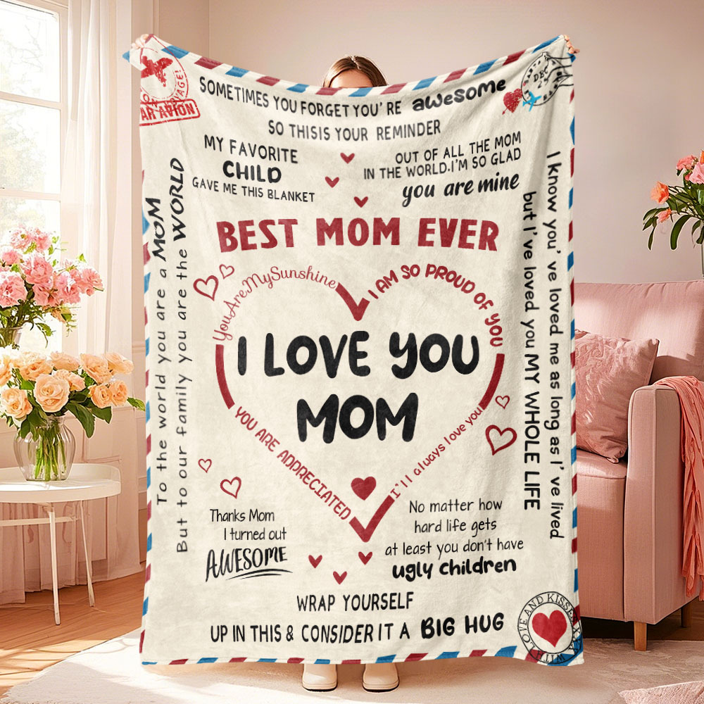 Letter To Mom Pattern Blanket, Soft Comfortable Warm Throw, Air-conditioned Room Warm Nap Blanket for Home Office Travel, Bedroom Accessories - auphotoblanket