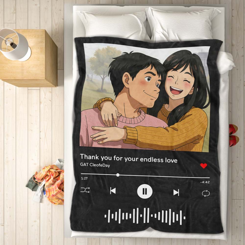 Custom Music Blanket Photo Ghibli Style Portrait Blanket