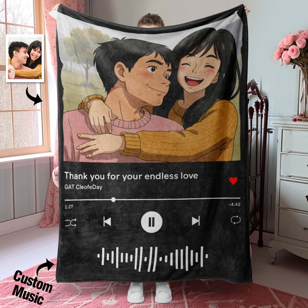 Custom Music Blanket Photo Ghibli Style Portrait Blanket