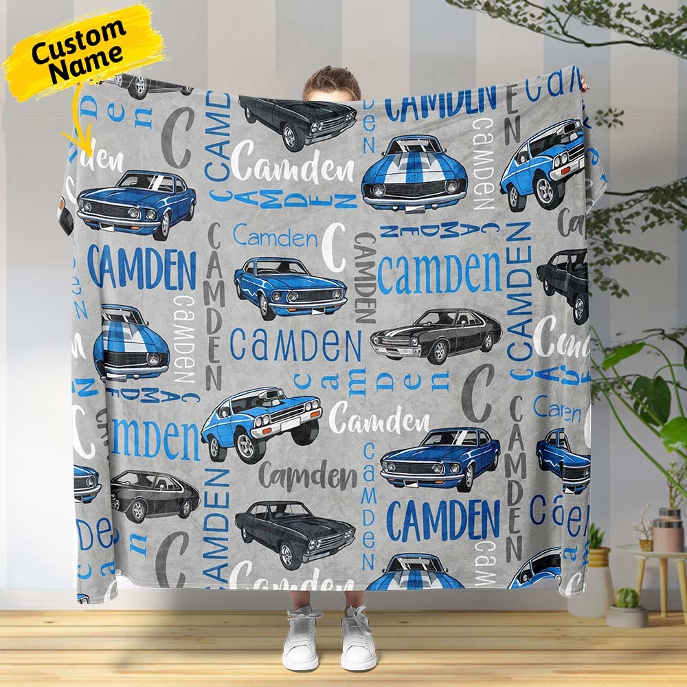 Personalized Muscle Car Baby Blanket - Sport Car Personalized Blanket Custom Baby Blanket Vintage Muscle Car - auphotoblanket