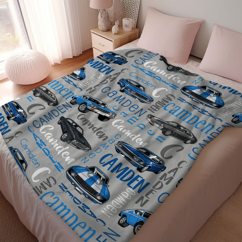Personalized Muscle Car Baby Blanket - Sport Car Personalized Blanket Custom Baby Blanket Vintage Muscle Car - auphotoblanket