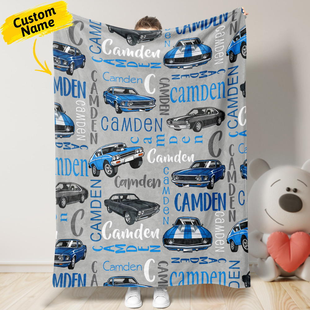 Personalized Muscle Car Baby Blanket - Sport Car Personalized Blanket Custom Baby Blanket Vintage Muscle Car - auphotoblanket