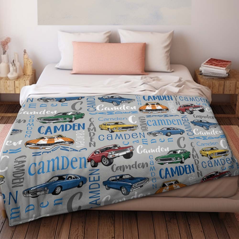 Personalized Muscle Car Baby Blanket - Sport Car Personalized Blanket Custom Baby Blanket Vintage Muscle Car - auphotoblanket