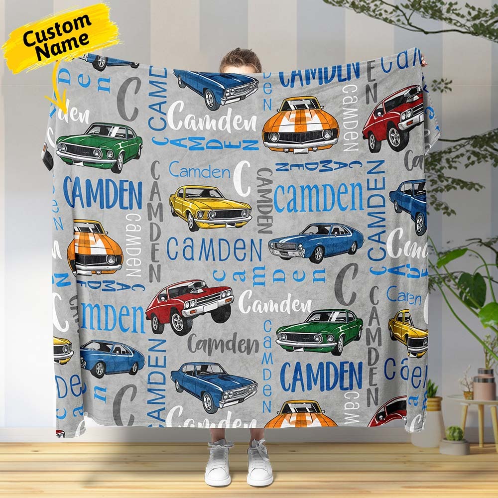 Personalized Muscle Car Baby Blanket - Sport Car Personalized Blanket Custom Baby Blanket Vintage Muscle Car - auphotoblanket