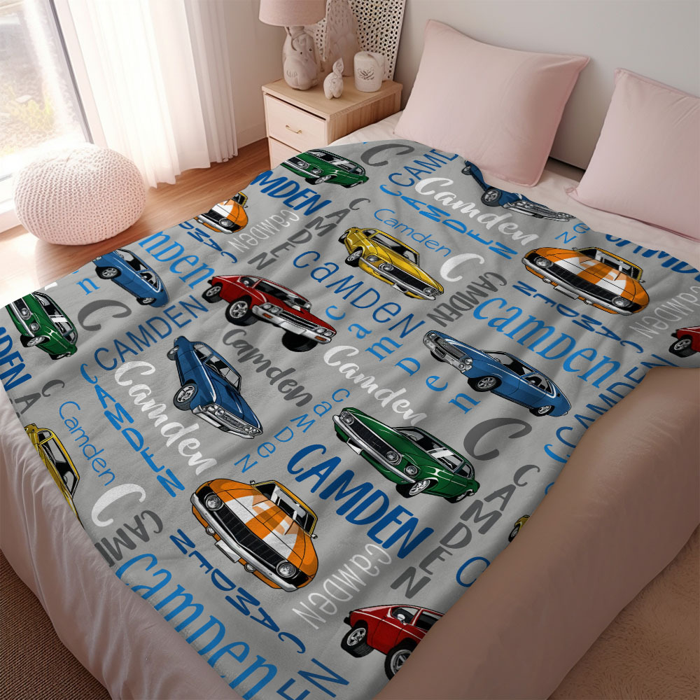 Personalized Muscle Car Baby Blanket - Sport Car Personalized Blanket Custom Baby Blanket Vintage Muscle Car - auphotoblanket