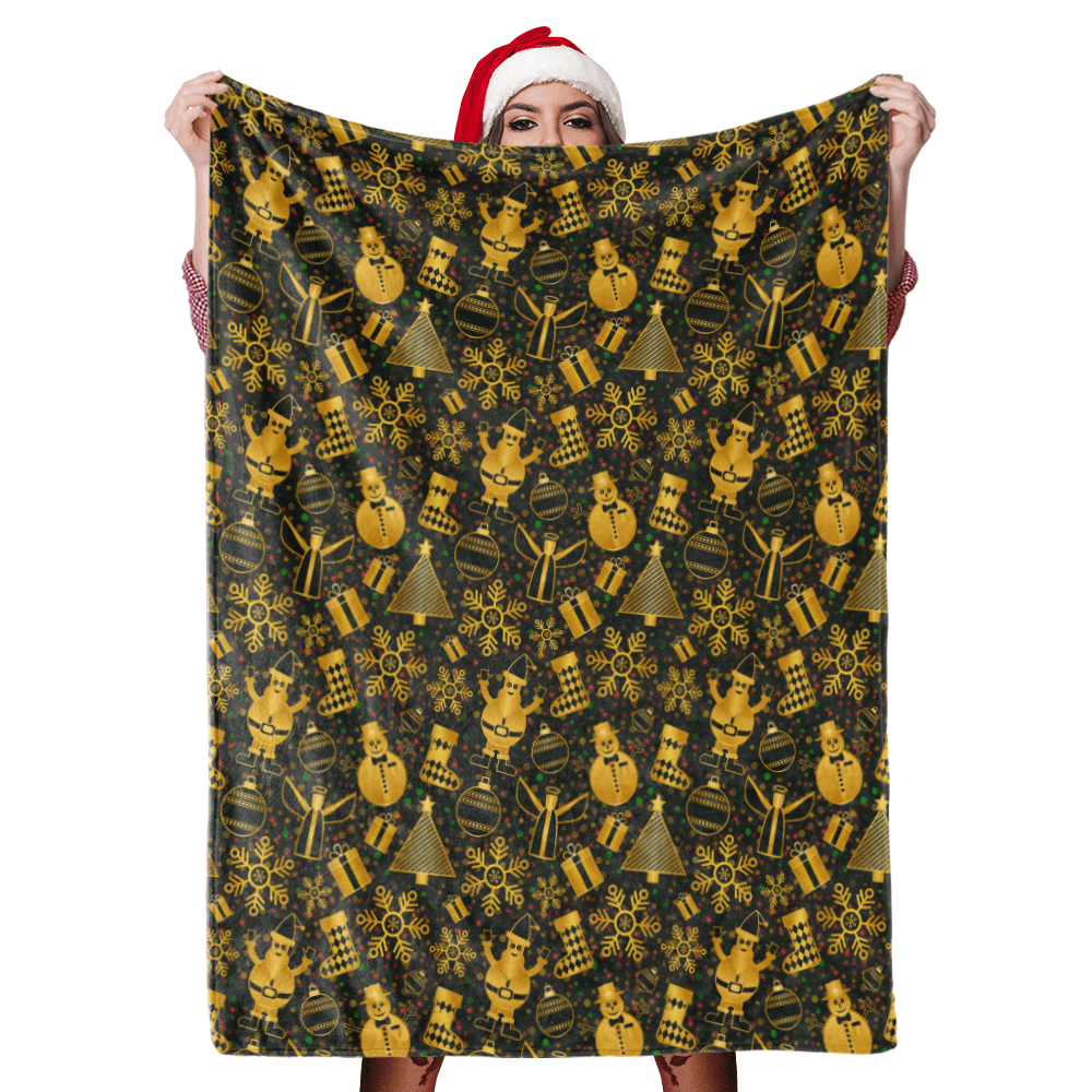 Christmas Blanket Gift Merry Christmas Blanket Golden Snowman Fleece Blanket