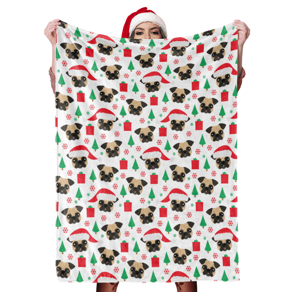 Christmas Blanket Gift Christmas Hat Dog Blanket Happy Holiday Fleece Blanket
