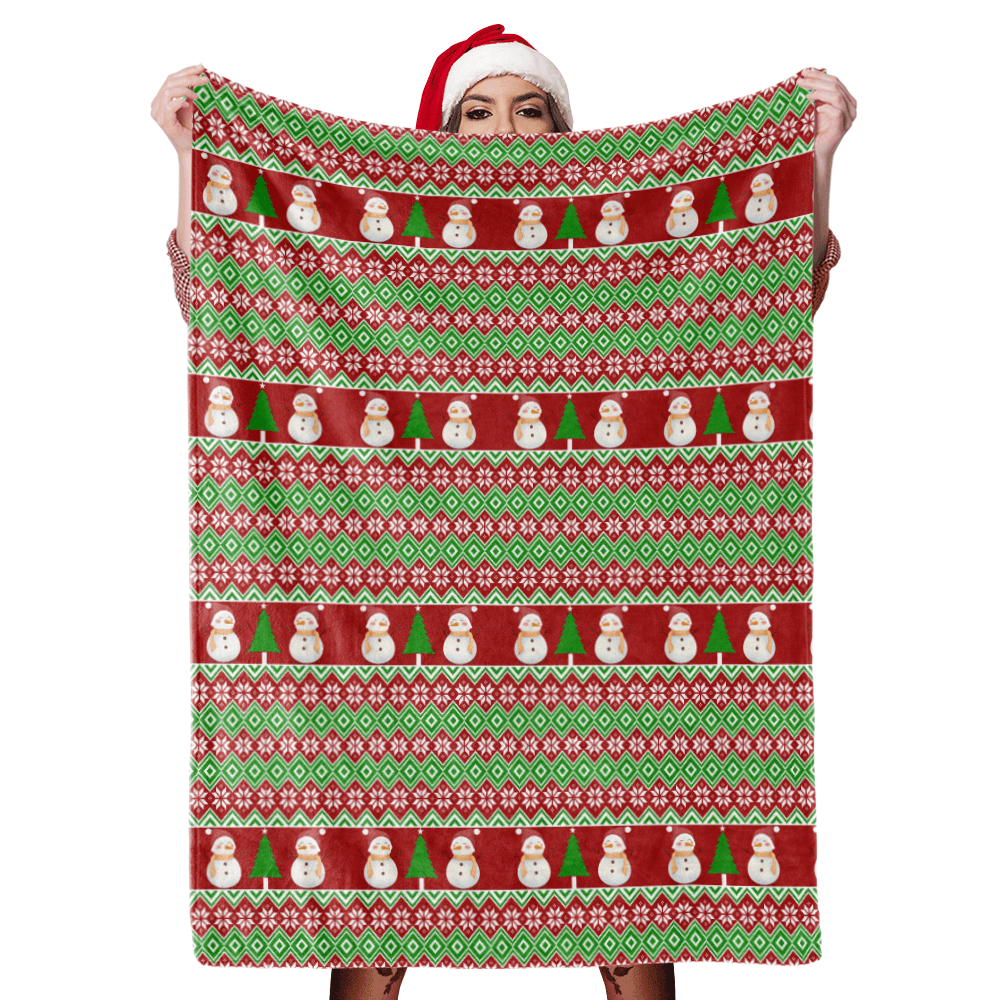 Christmas Blanket Gift Christmas Tree and Snowman Blanket Happy Holiday Fleece Blanket