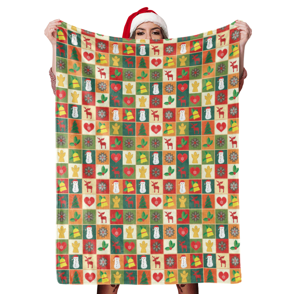 Christmas Blanket Gift Christmas Holiday Element Collage Blanket Christmas Fleece Blanket