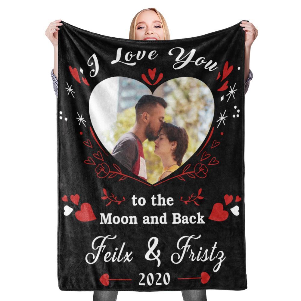 Personalised Custom Blanket Valentine's Blanket I Love You To The Moon and Back Fleece Blanket