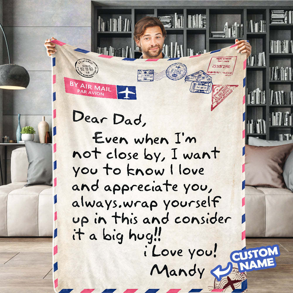 Father's Day Gifts Custom Blanket Personalized Name Blanket Air Mail Letter Blanket - auphotoblanket