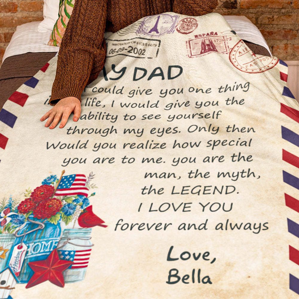 Father's Day Gifts Custom Blanket Letter to My Dad Personalized Name Blanket Air Mail Letter Blanket - auphotoblanket