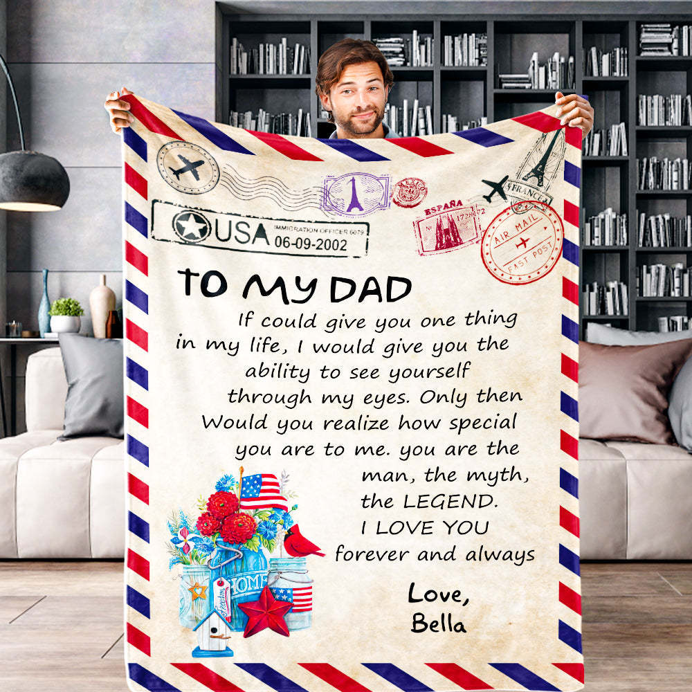 Father's Day Gifts Custom Blanket Letter to My Dad Personalized Name Blanket Air Mail Letter Blanket - auphotoblanket