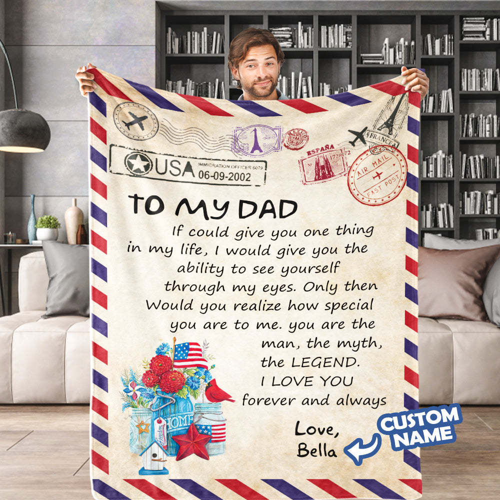 Father's Day Gifts Custom Blanket Letter to My Dad Personalized Name Blanket Air Mail Letter Blanket - auphotoblanket