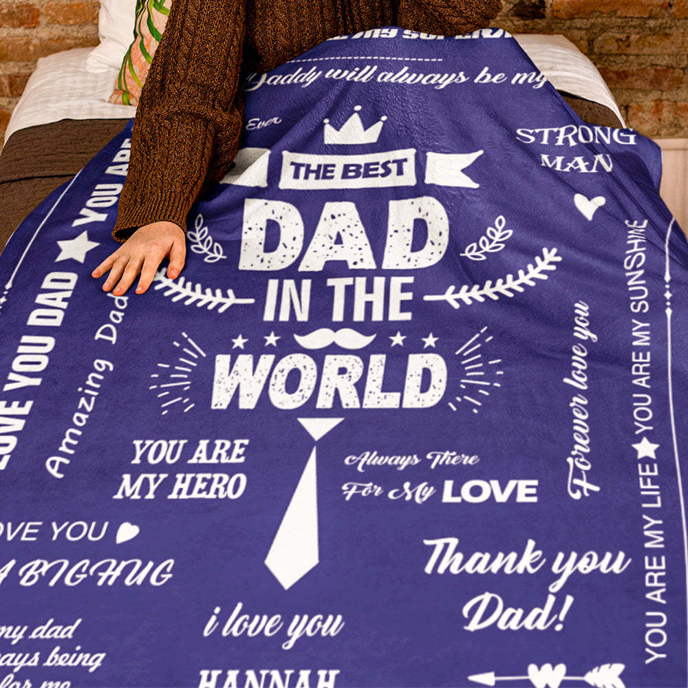 Father's Day Gifts Custom Blanket Best Dad in The World Personalized Name Blanket - auphotoblanket