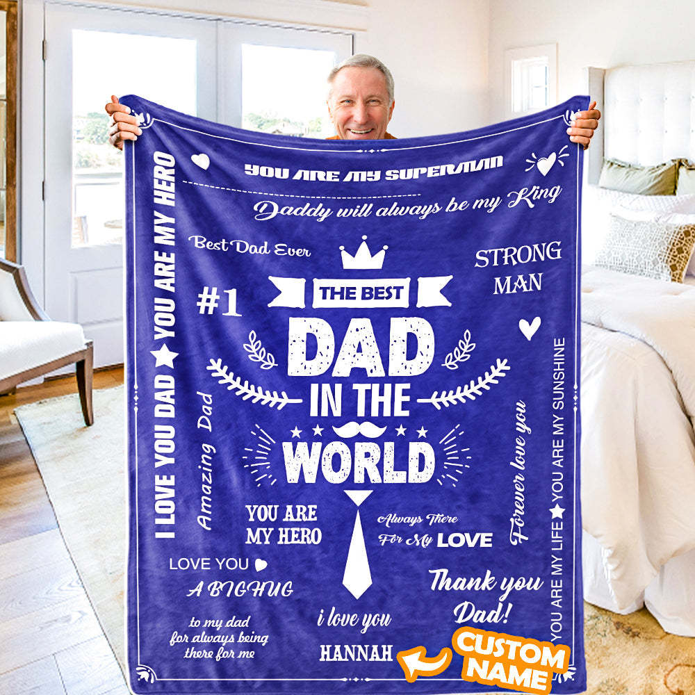 Father's Day Gifts Custom Blanket Best Dad in The World Personalized Name Blanket - auphotoblanket