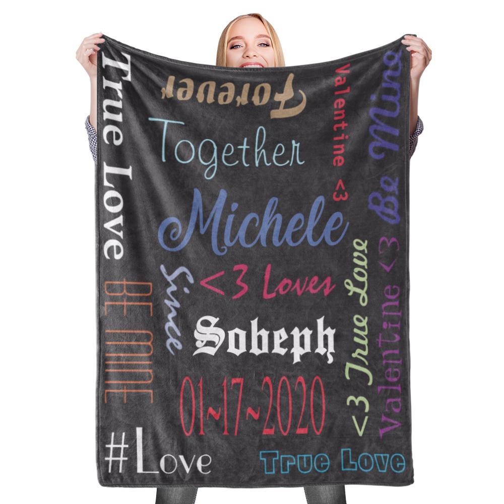 Personalised Custom Blanket Valentine's Fleece Blanket Happy True Love Together