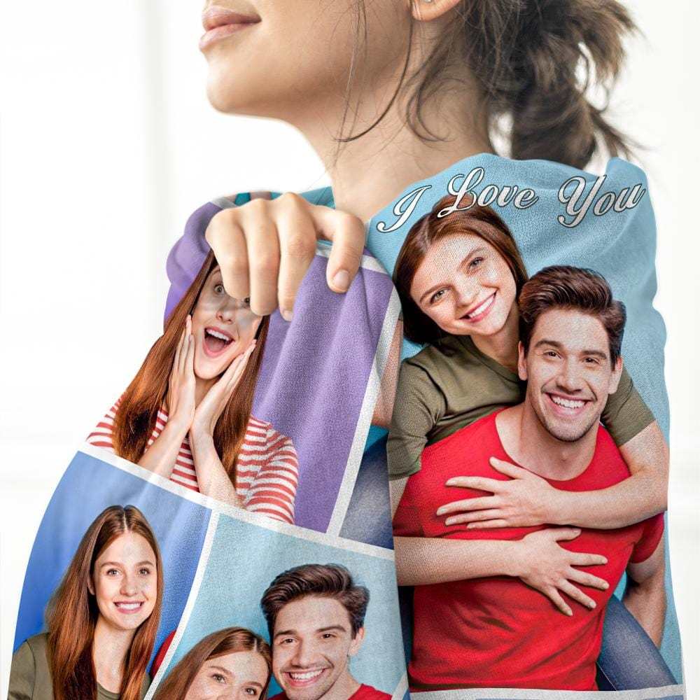 Personalized Photo Collage Blanket Soft Flannel Valentine's Gift for Her - auphotoblanket