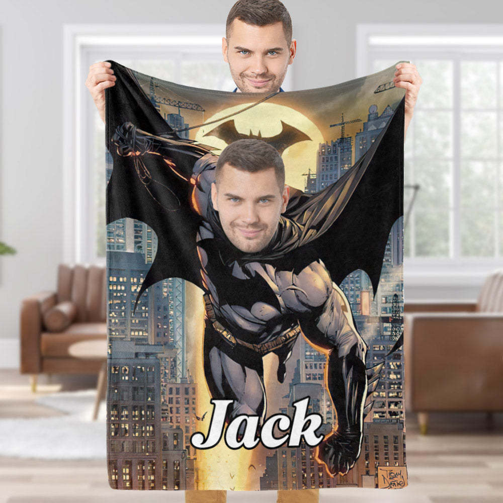 Custom Face Blanket Personalized Photo and Text Invincible Muscle Batman Blanket Minime Blanket Best Gift For Him - auphotoblanket