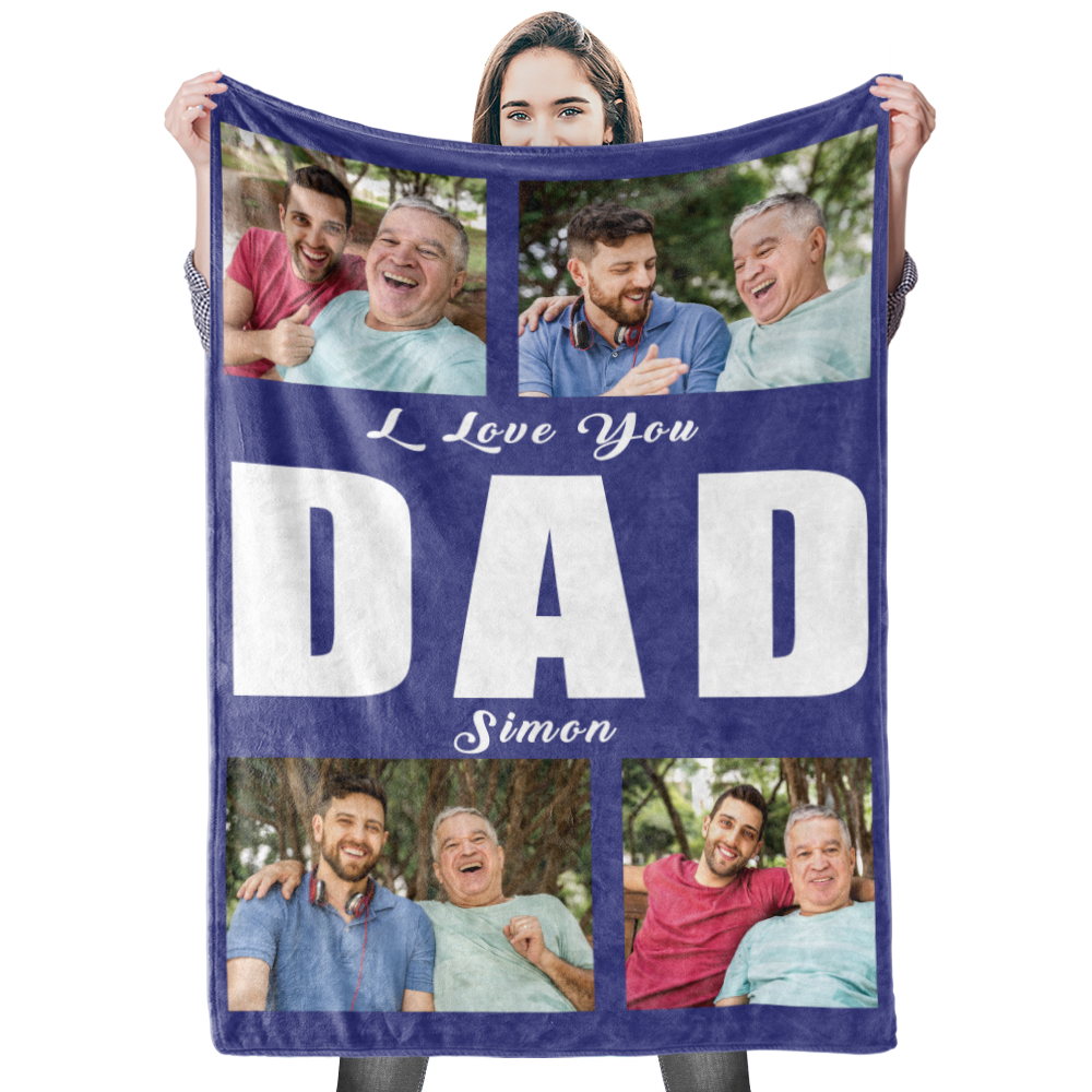 Custom Dad Blanket Personalised Photo Blankets Custom Collage Blankets - 4 Photos