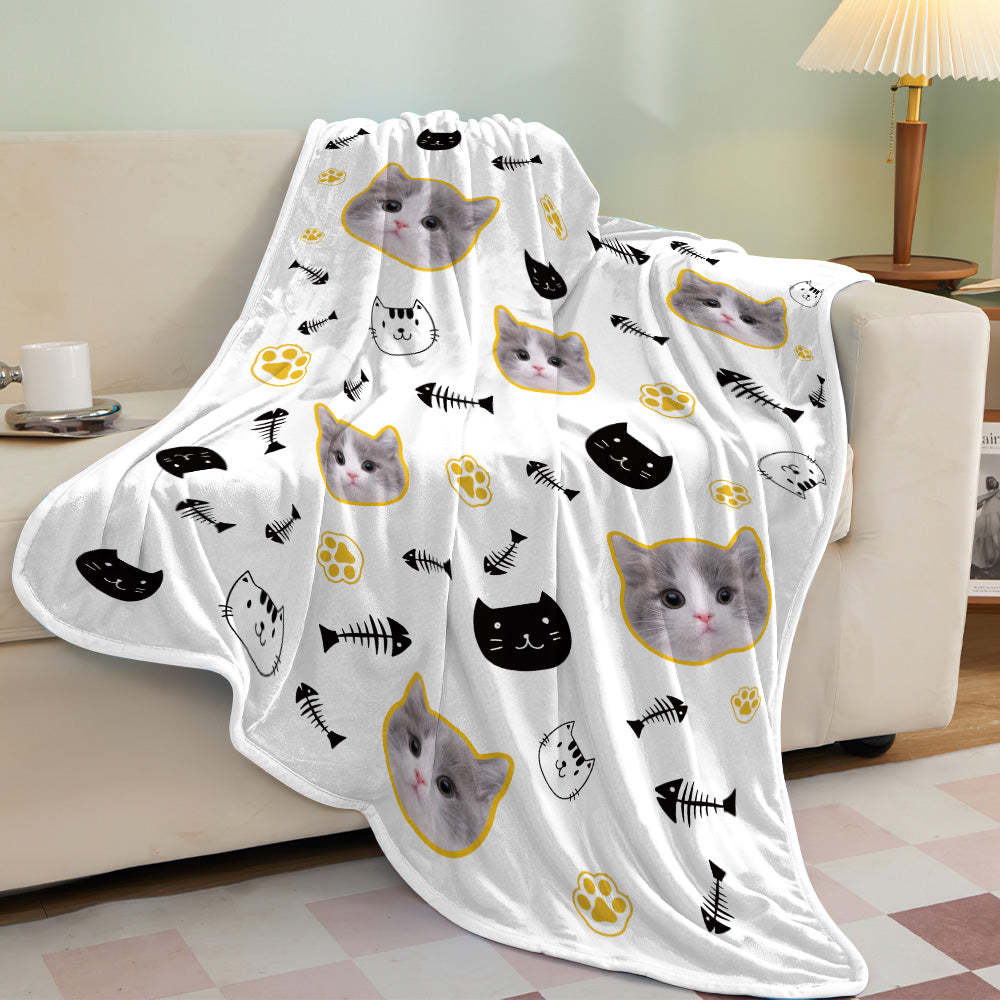 Custom Cat Face Blanket Cat's Head and Claw Personalized Pet Photo Yellow Blanket - auphotoblanket