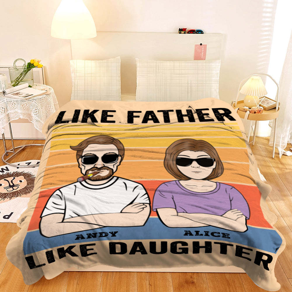 Personalized Blanket Custom Cartoon Clipart Like Father Like Daughter Blankets - auphotoblanket