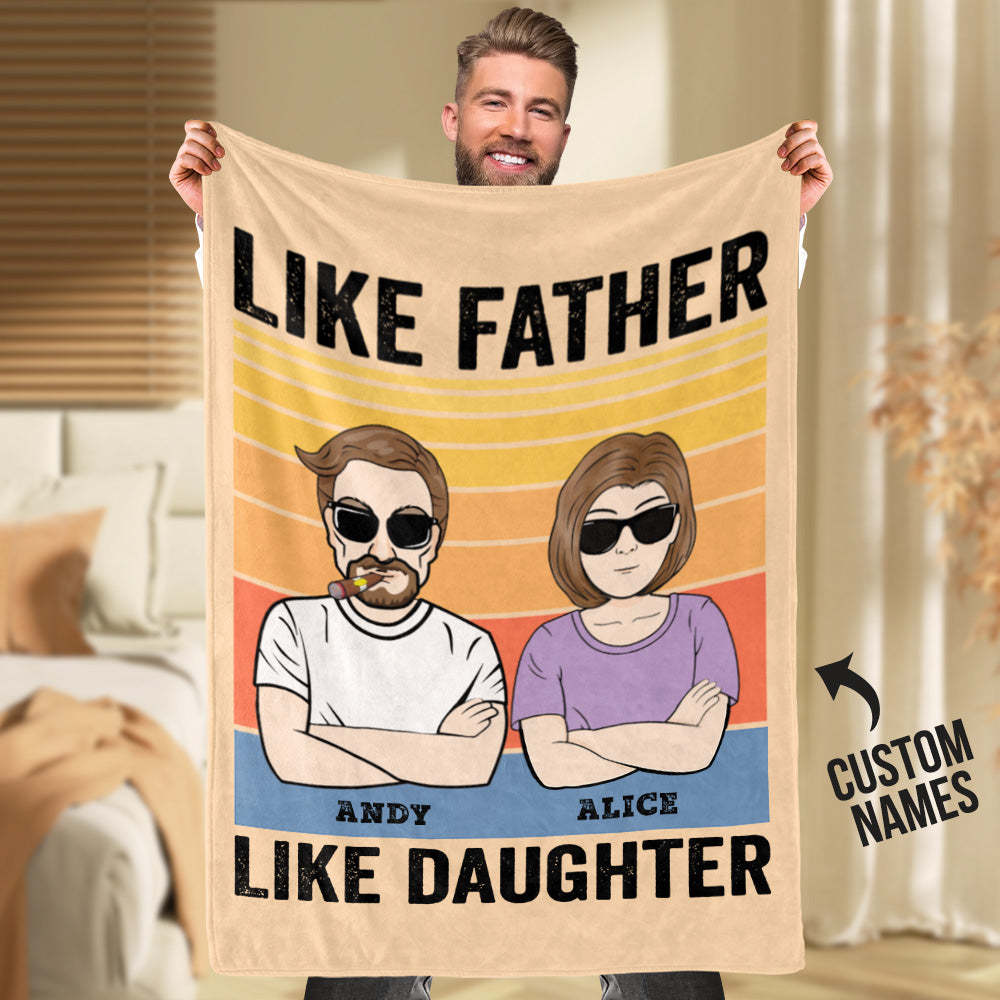 Personalized Blanket Custom Cartoon Clipart Like Father Like Daughter Blankets - auphotoblanket