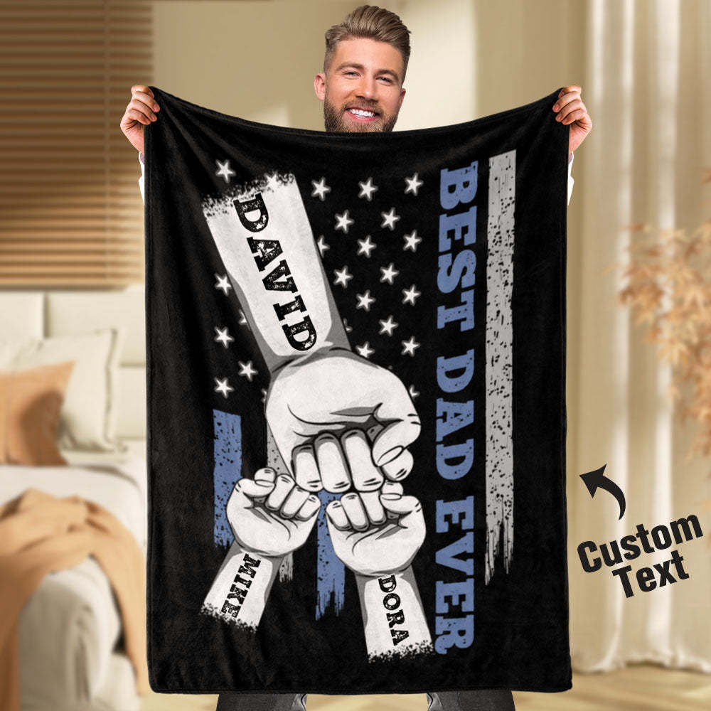 Personalized Blanket Custom Fists Father and Kids Name Blanket Father's Day Gift - auphotoblanket