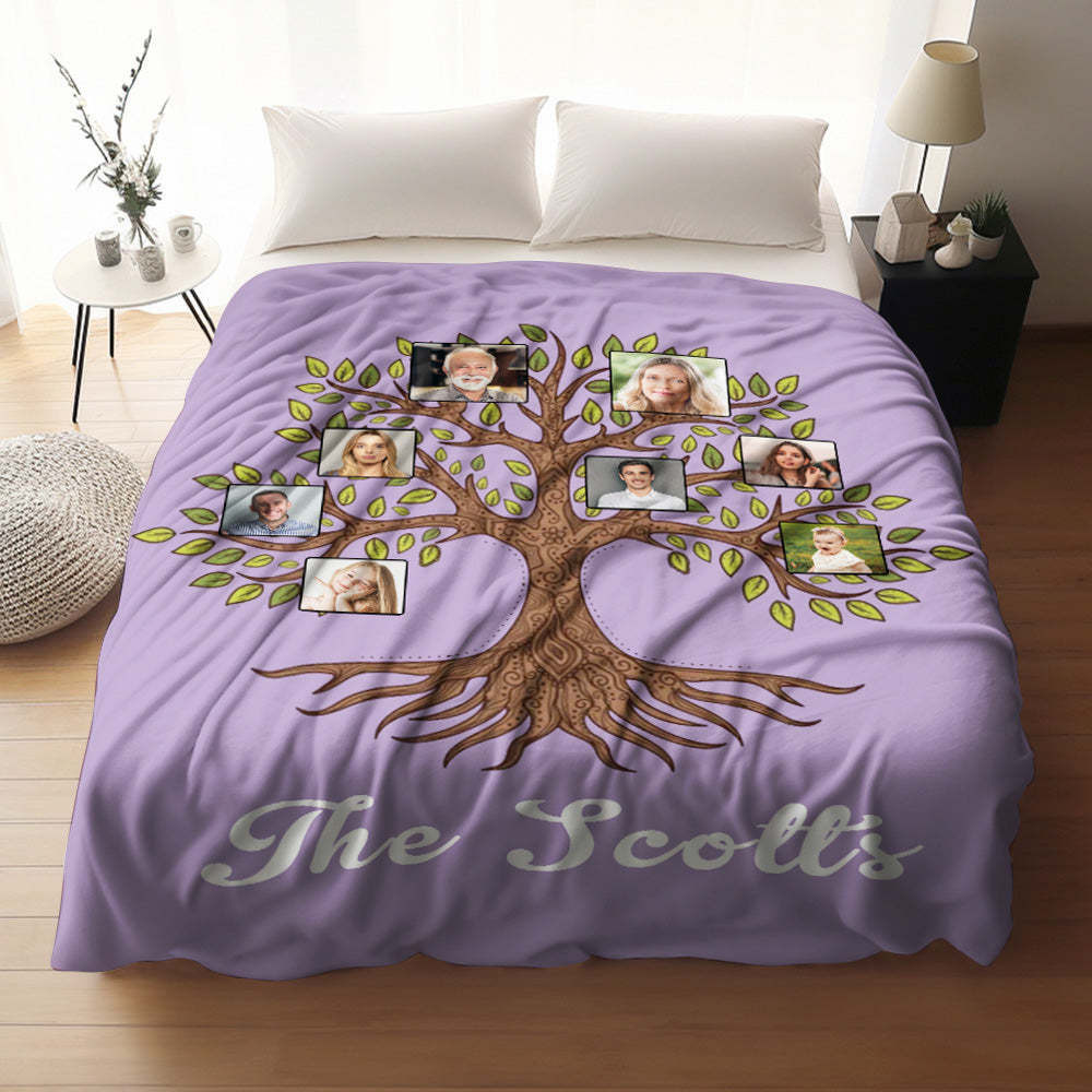 Custom Family Tree Photo Blanket Housewarming Gift For Loved One - auphotoblanket