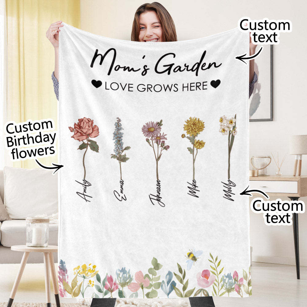 Custom Birthday Flower Blanket Personalized Name Blanket Unique Gift - auphotoblanket