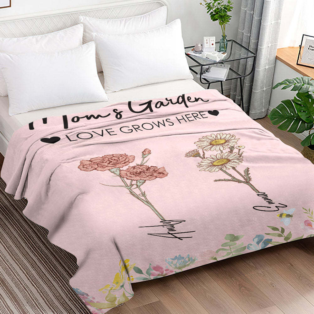 Custom Birthday Flower Blanket Personalized Name Blanket Unique Gift - auphotoblanket