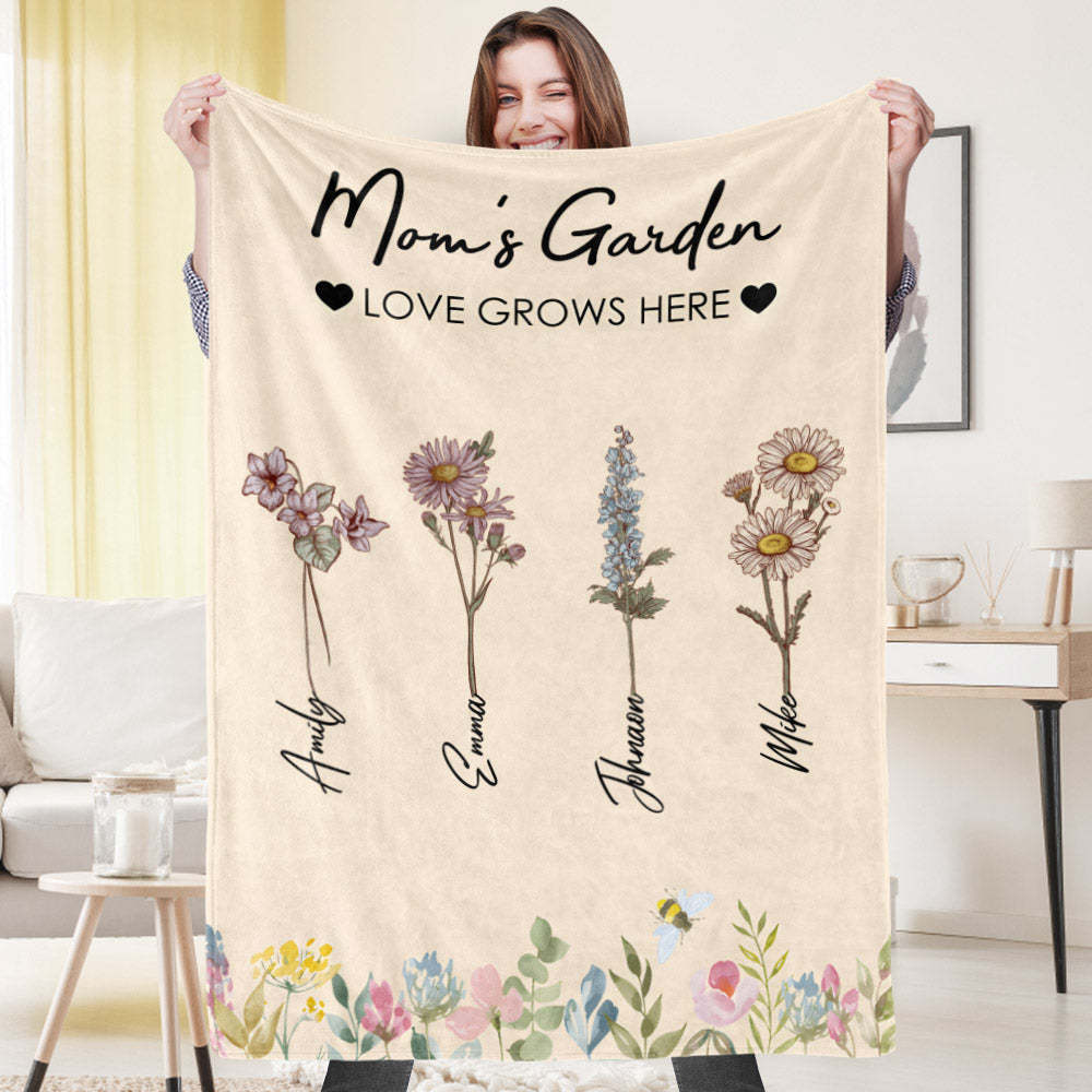 Custom Birthday Flower Blanket Personalized Name Blanket Unique Gift - auphotoblanket