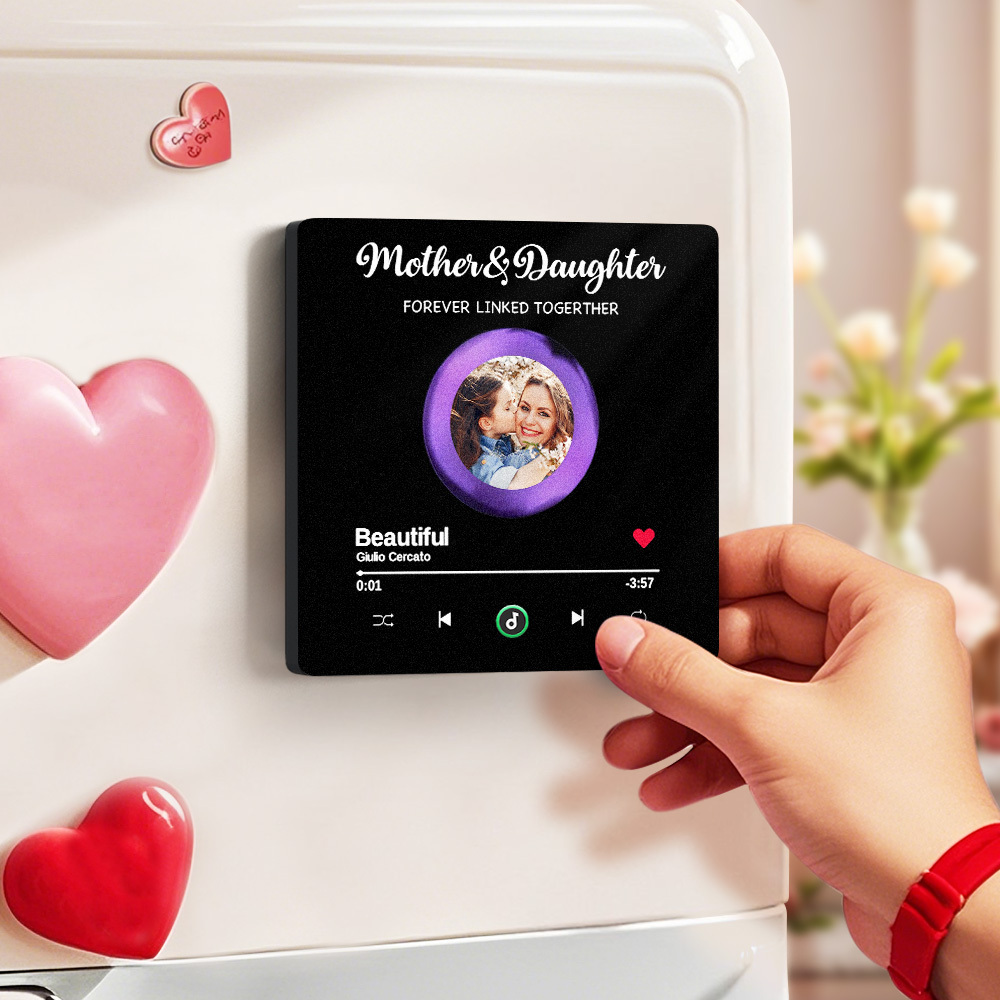 Custom Photo Mother And Daughter Forever Linked Together Family Personalized Custom Music Fridge Magnet That Can Play Songs Mother's Day Gift - auphotoblanket
