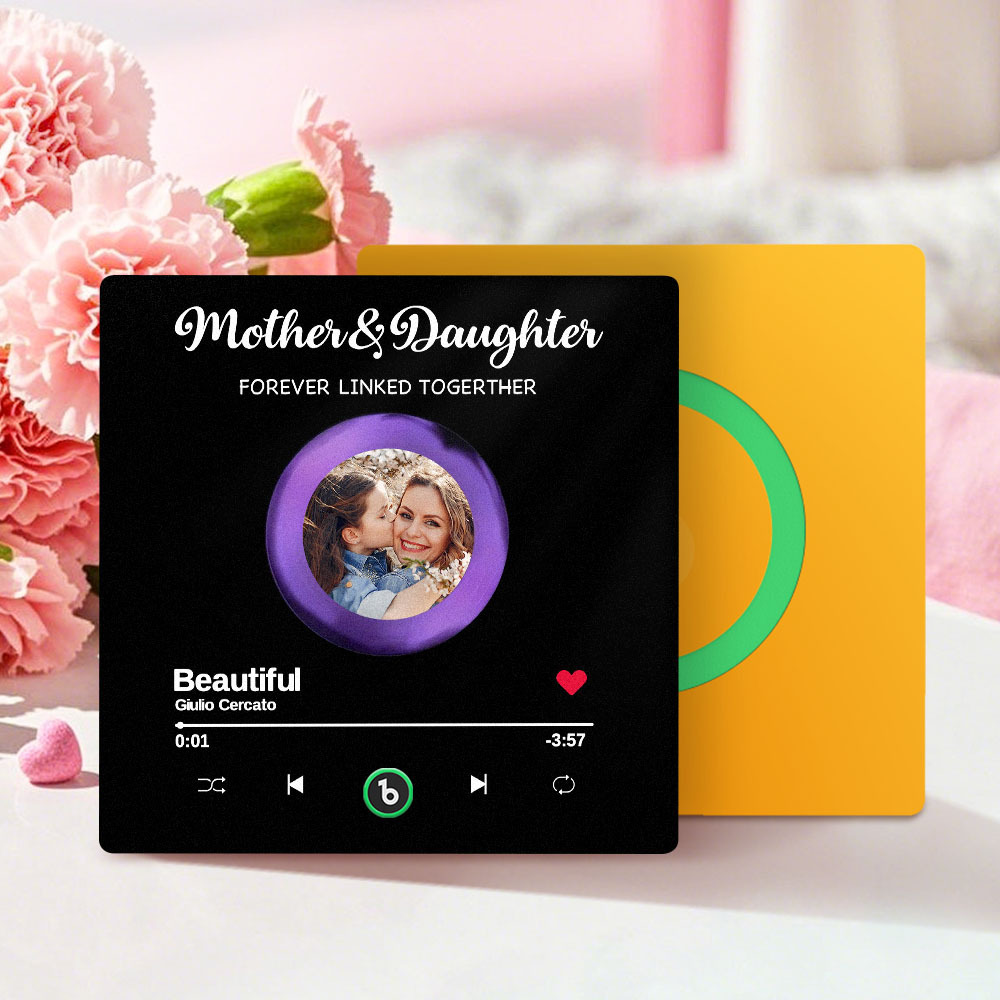 Custom Photo Mother And Daughter Forever Linked Together Family Personalized Custom Music Fridge Magnet That Can Play Songs Mother's Day Gift - auphotoblanket